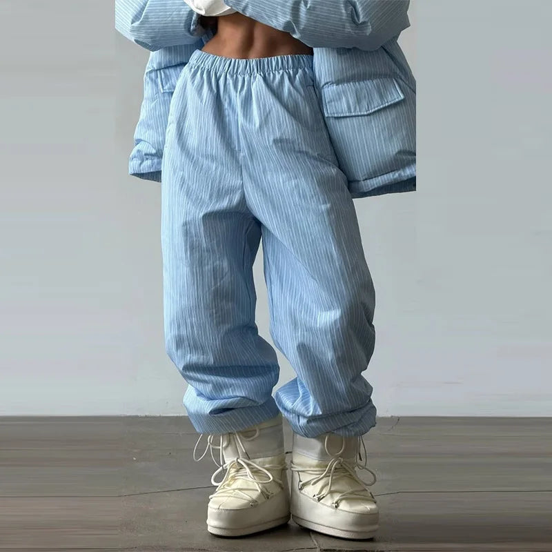Y2K Striped Cotton Coat Trouser Suit Sets