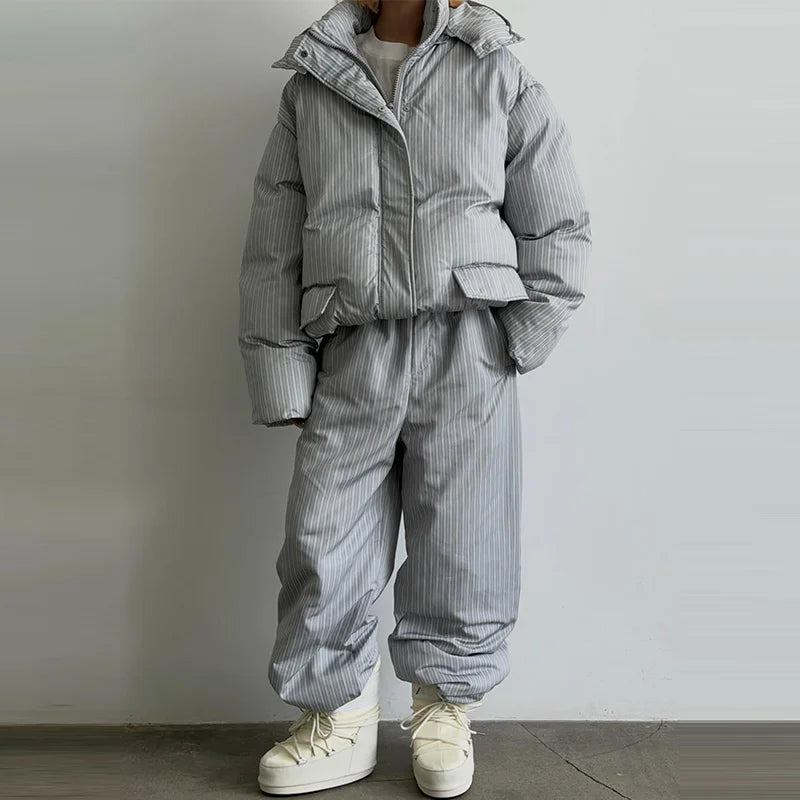 Y2K Striped Cotton Coat Trouser Suit Sets