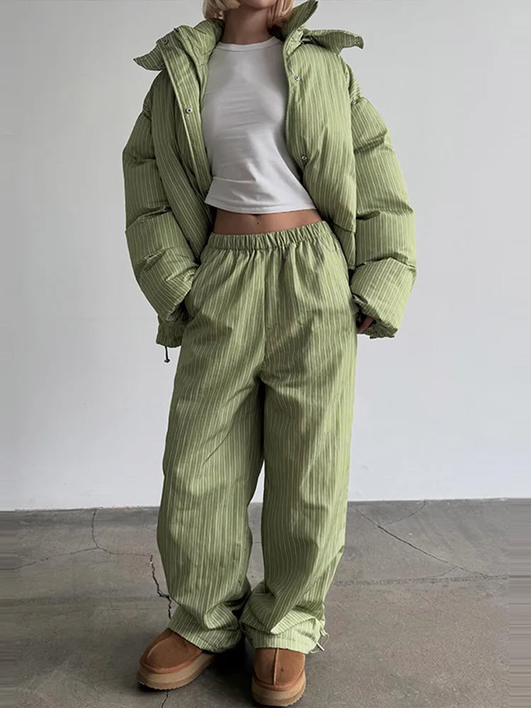 Y2K Striped Cotton Coat Trouser Suit Sets