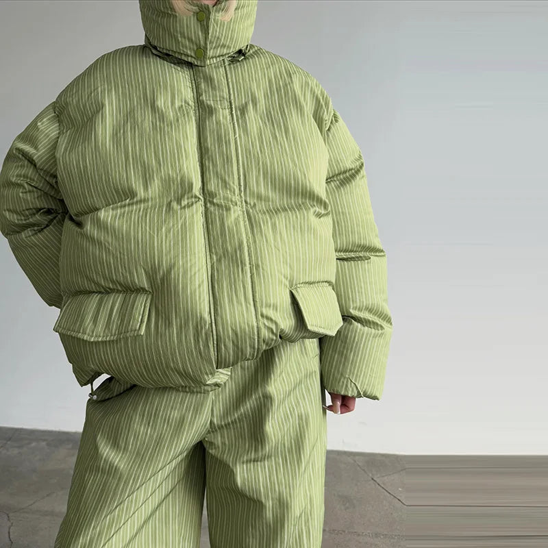 Y2K Striped Cotton Coat Trouser Suit Sets