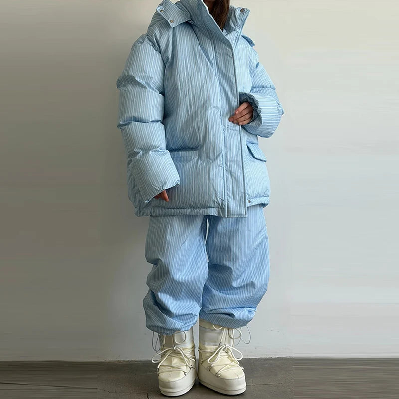 Y2K Striped Cotton Coat Trouser Suit Sets