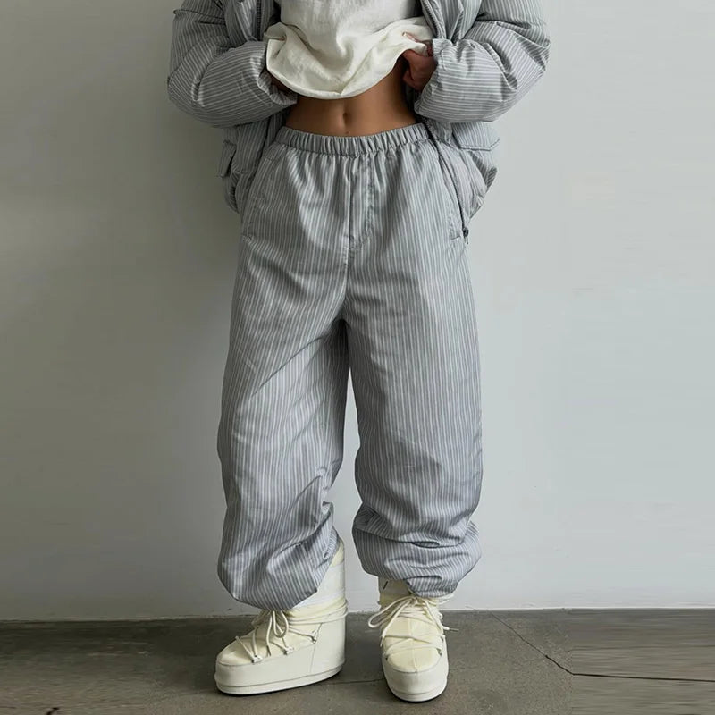 Y2K Striped Cotton Coat Trouser Suit Sets