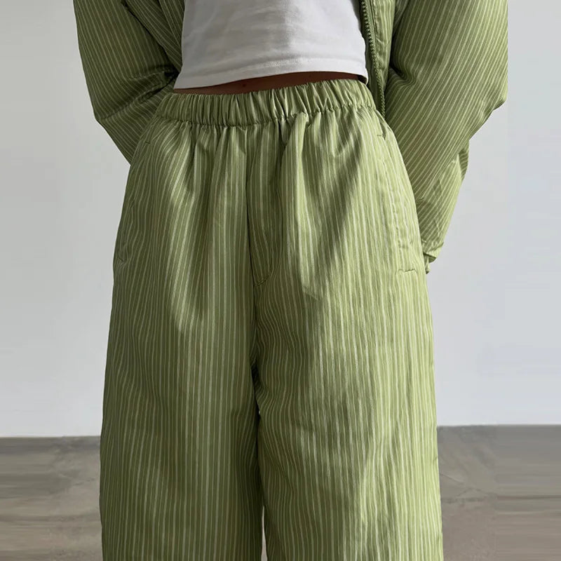 Y2K Striped Cotton Coat Trouser Suit Sets