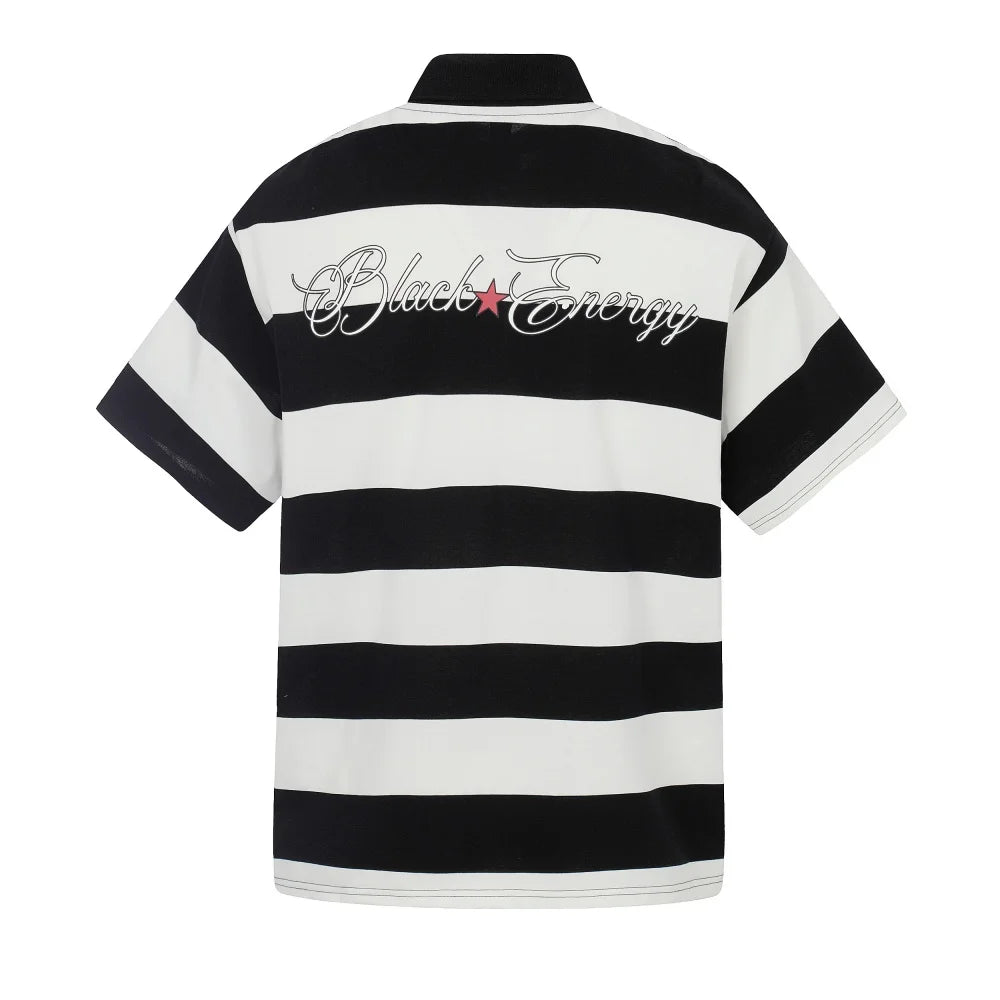 Y2K Striped Graphic Short Sleeve Polo Shirt