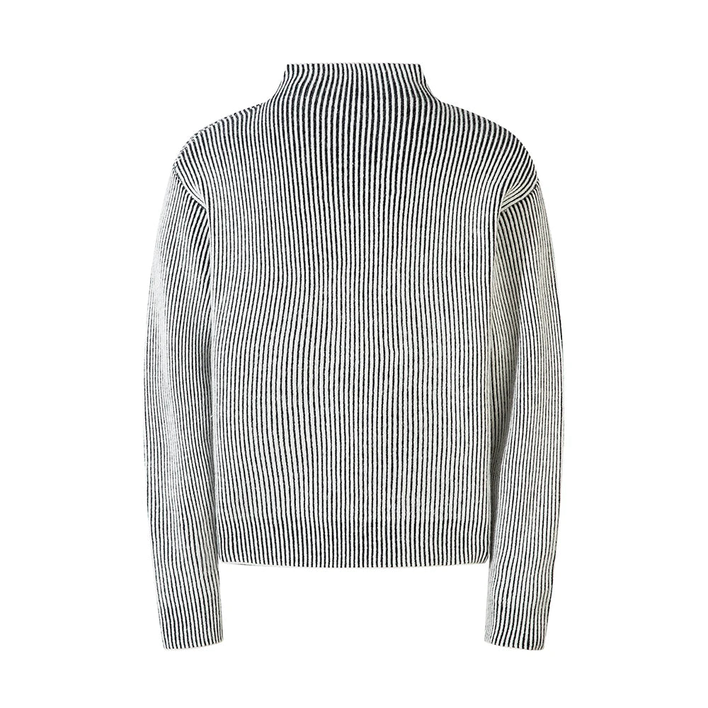 Y2K Striped High Neck Knitted Sweater
