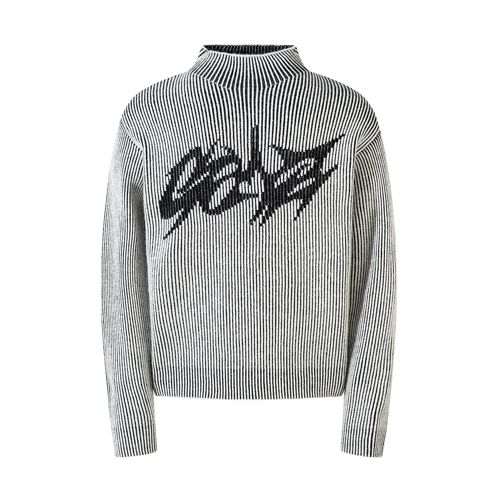 Y2K Striped High Neck Knitted Sweater