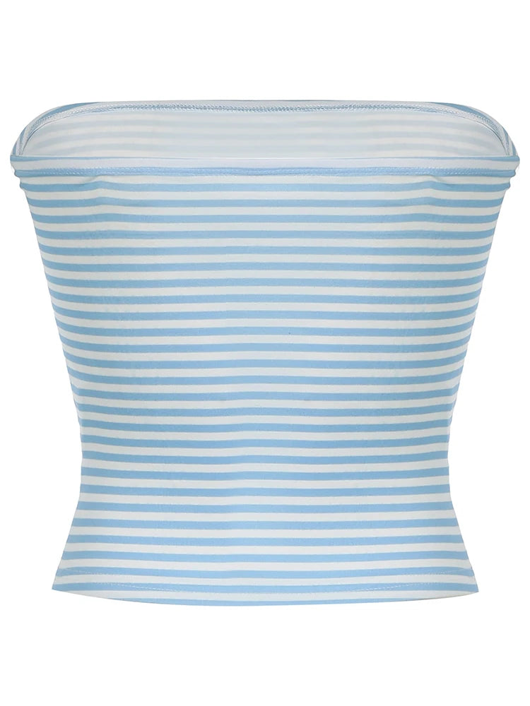 Y2K Striped Strapless Bandeau Tube Top