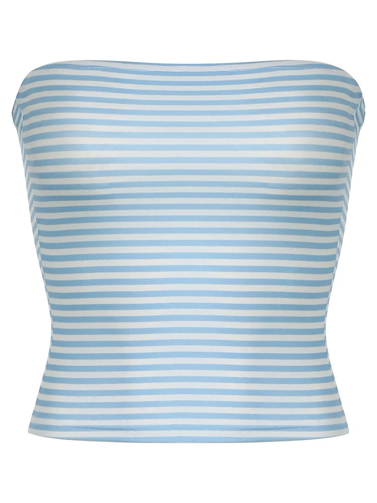 Y2K Striped Strapless Bandeau Tube Top