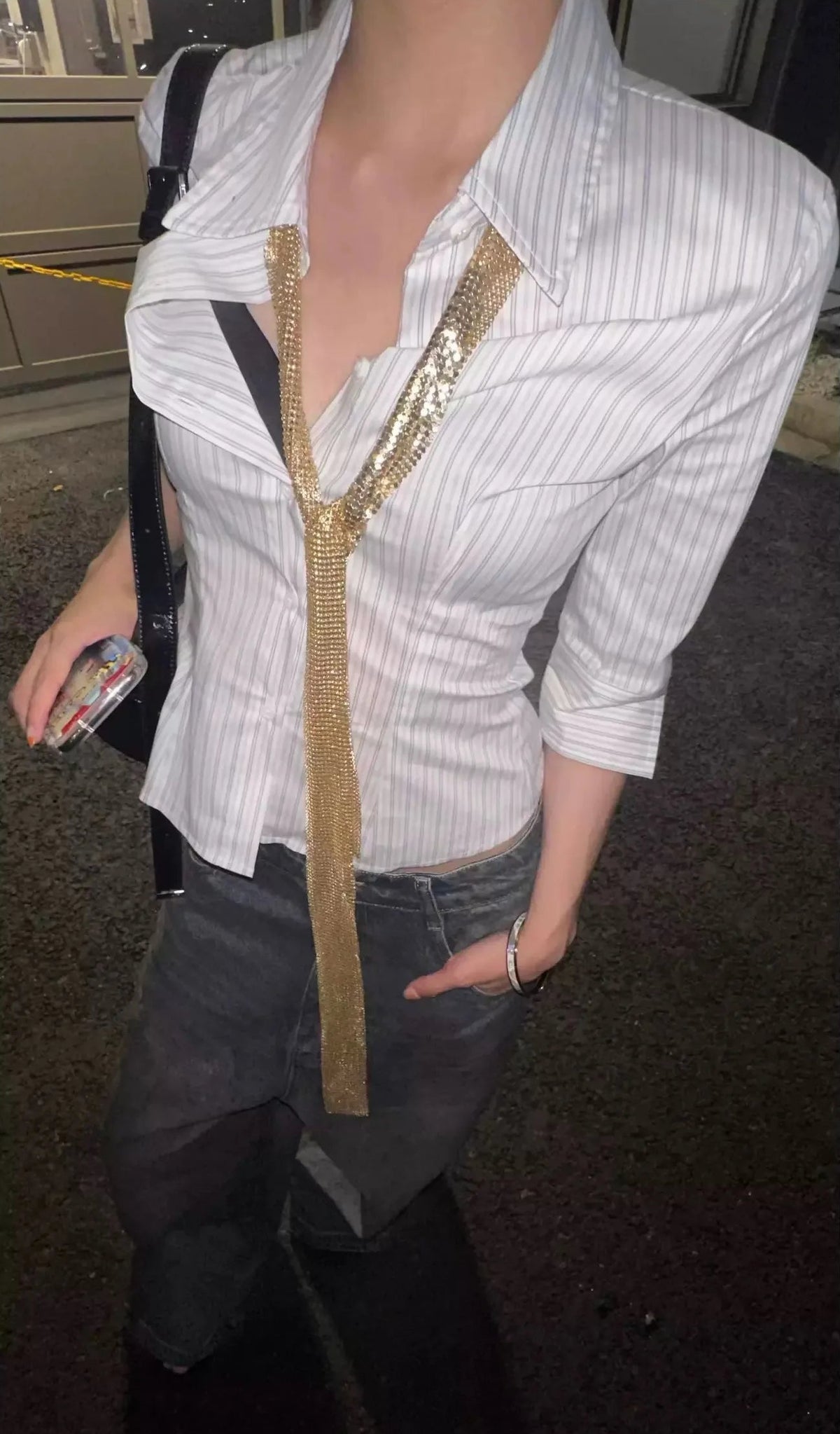 Y2K Striped Three Quarter Slim Button Up Shirt