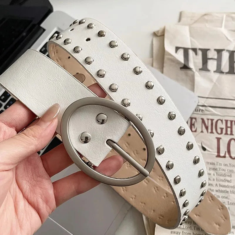 Y2K Studded Rivet Metal Circle Buckle Belt