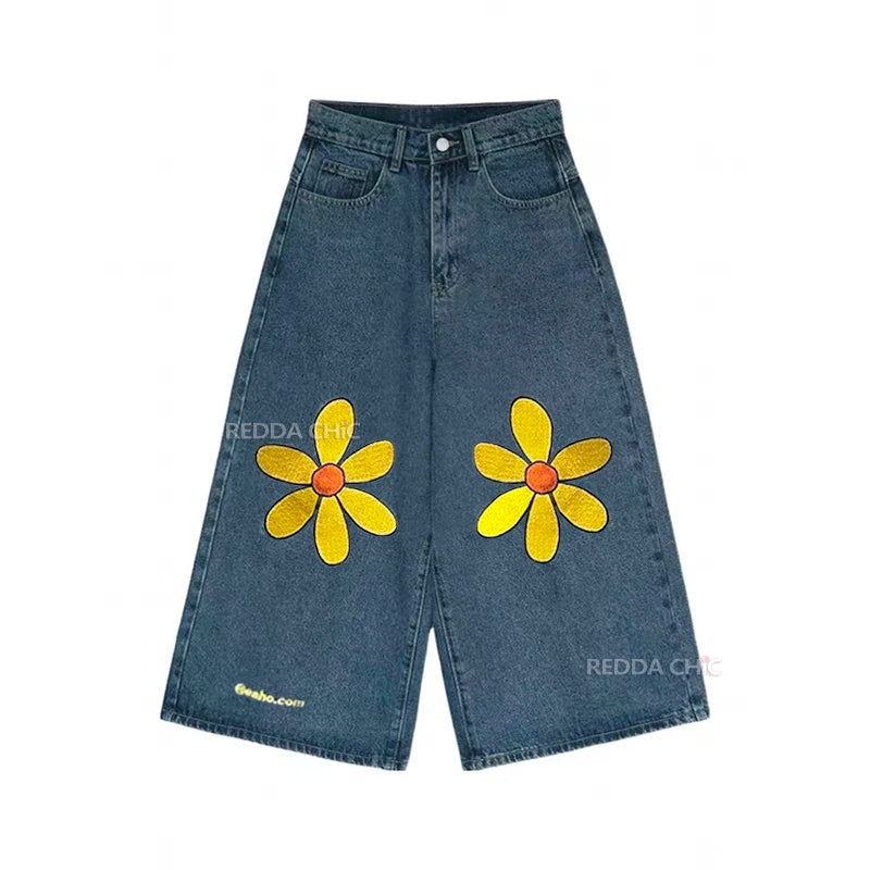 Y2K Sunflower Denim Jean Shorts Jorts