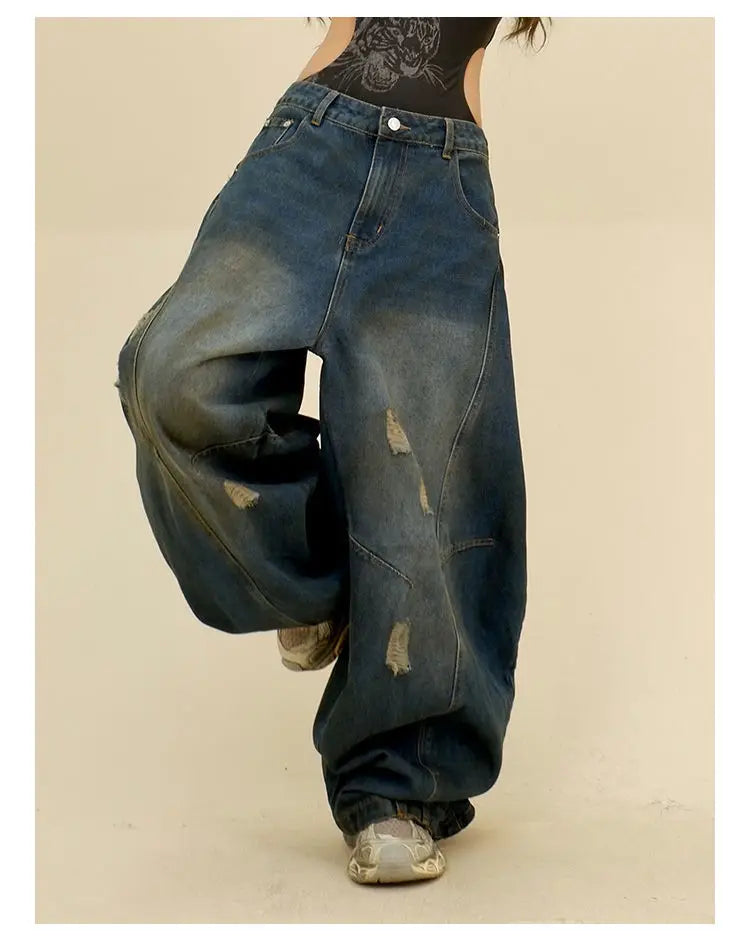 Y2K Super Baggy Distressed Womens Jeans