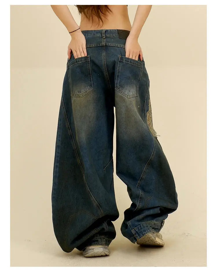 Y2K Super Baggy Distressed Womens Jeans