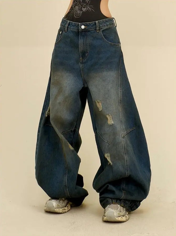 Y2K Super Baggy Distressed Womens Jeans