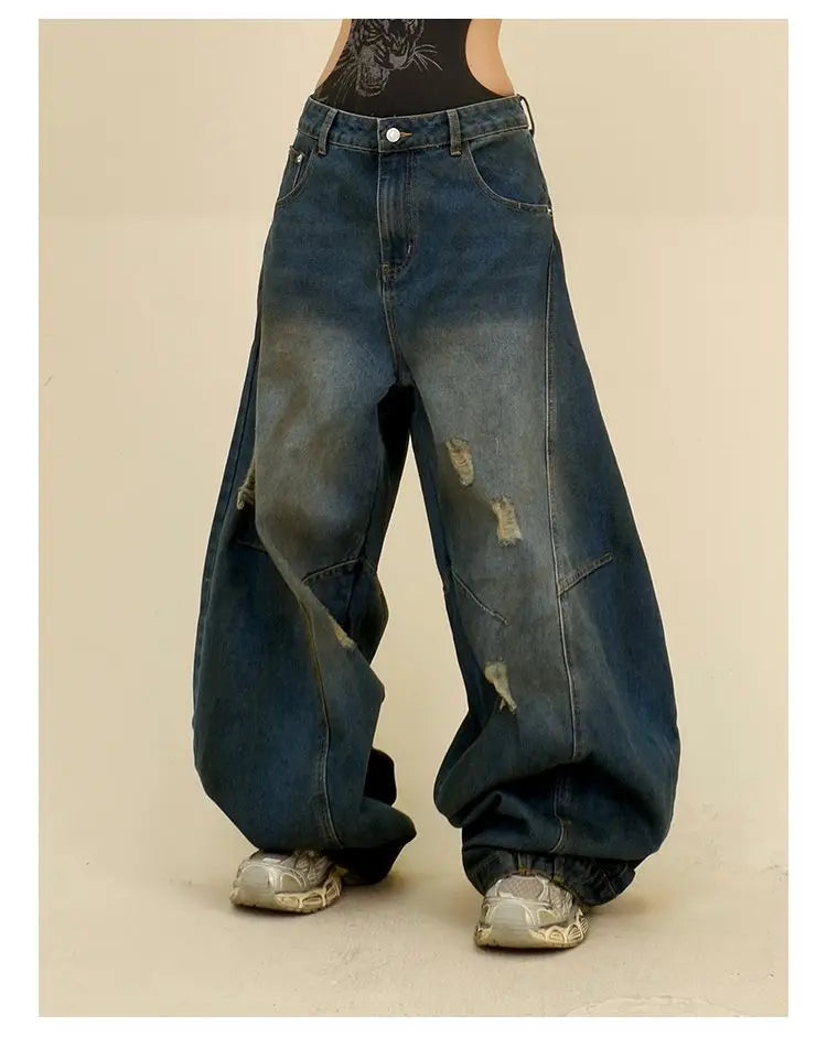 Y2K Super Baggy Distressed Womens Jeans