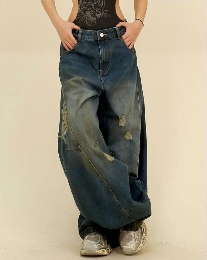 Y2K Super Baggy Distressed Womens Jeans