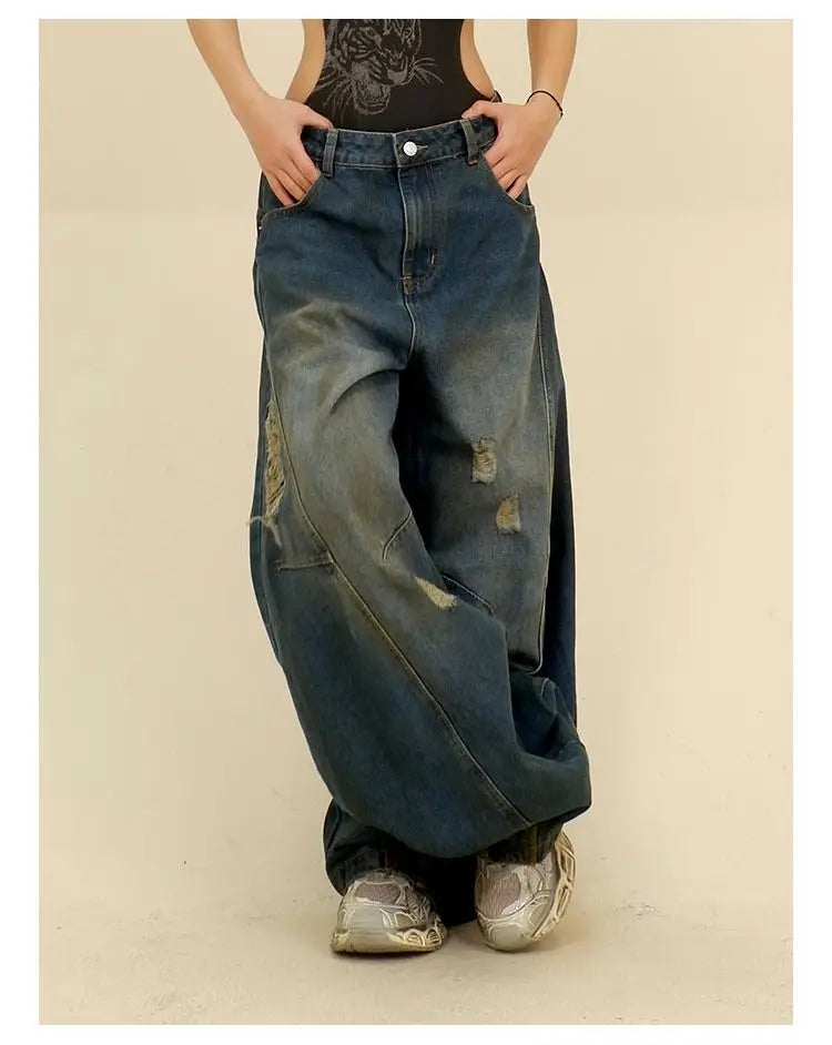 Y2K Super Baggy Distressed Womens Jeans