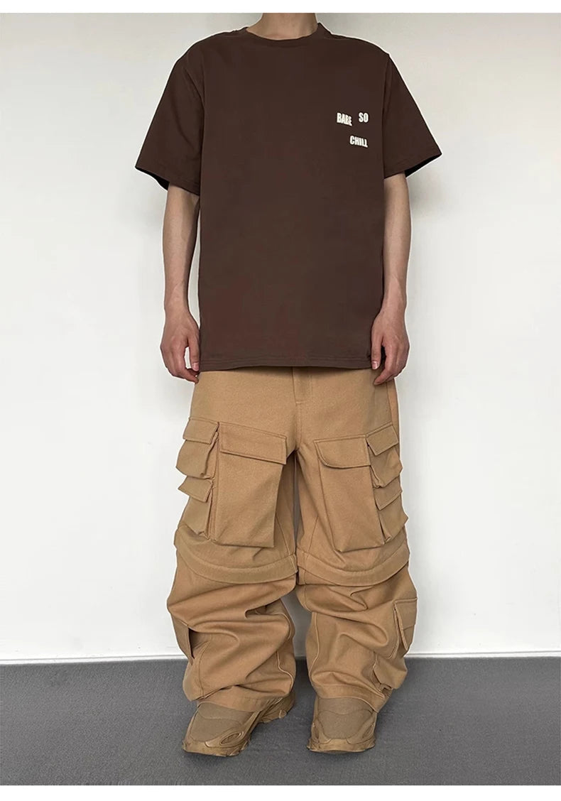 Y2K Super Wide Leg Khaki Zip-Off Cargo Trousers