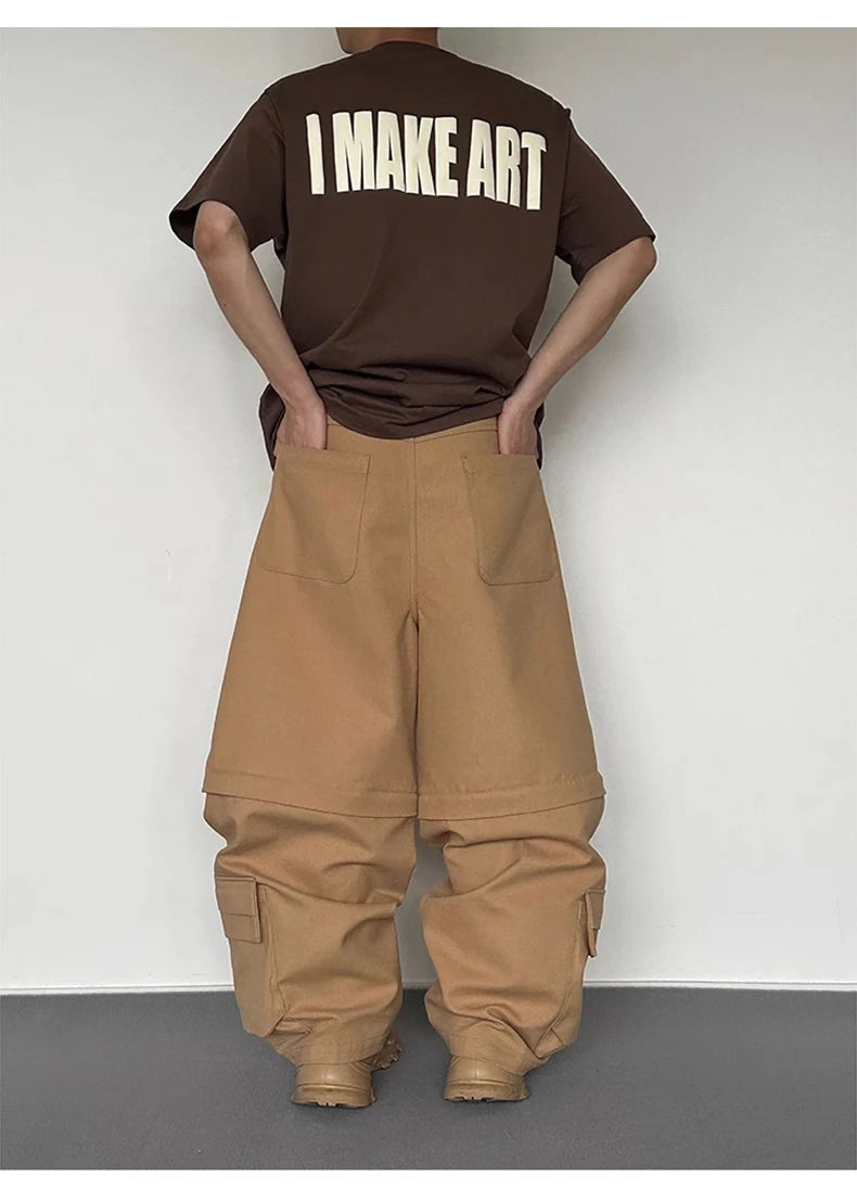 Y2K Super Wide Leg Khaki Zip-Off Cargo Trousers