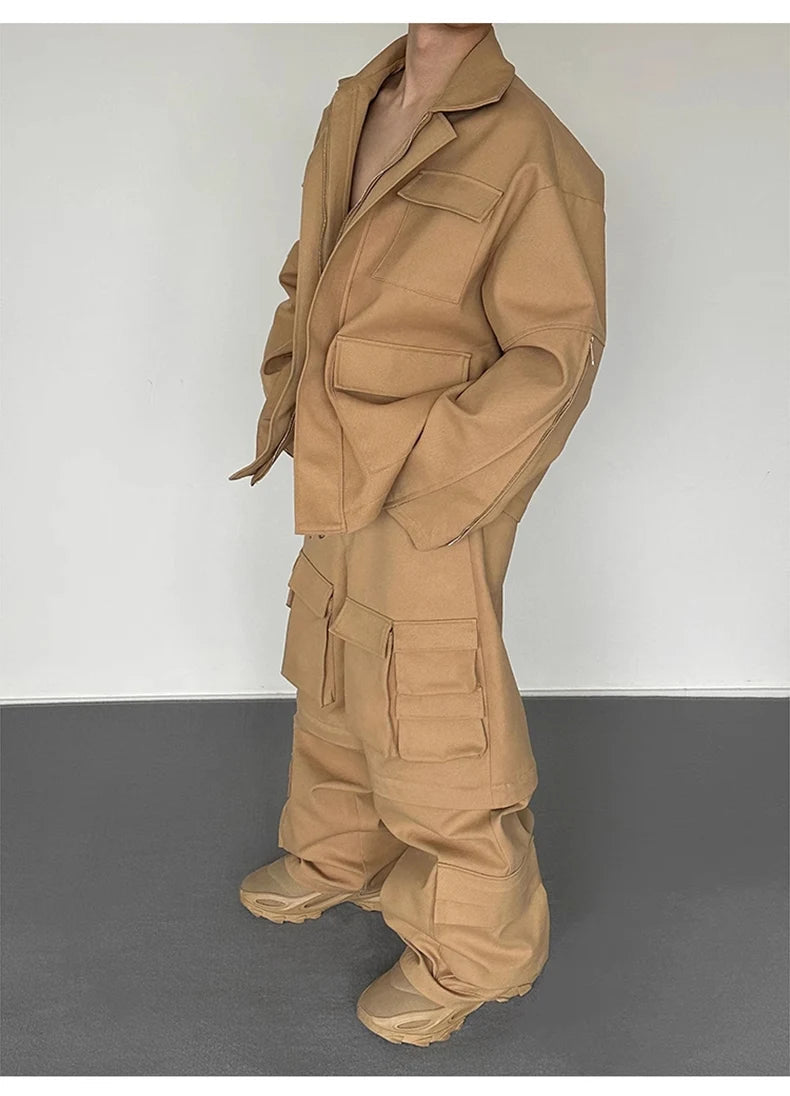 Y2K Super Wide Leg Khaki Zip-Off Cargo Trousers