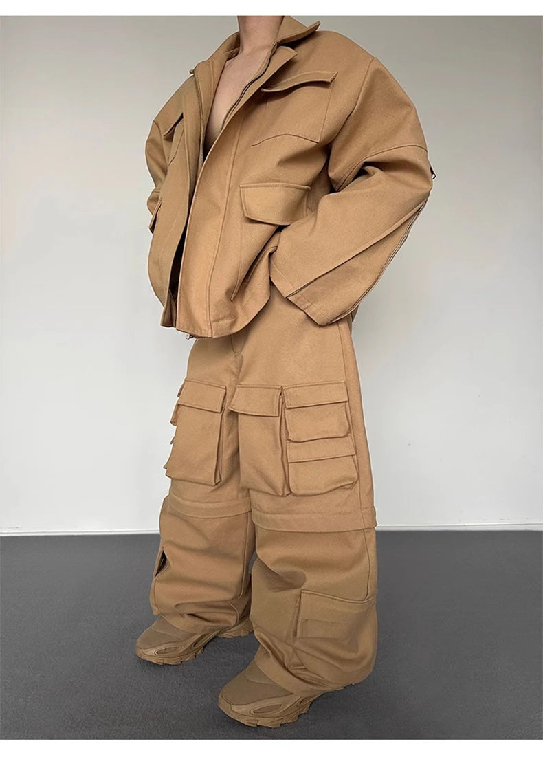 Y2K Super Wide Leg Khaki Zip-Off Cargo Trousers