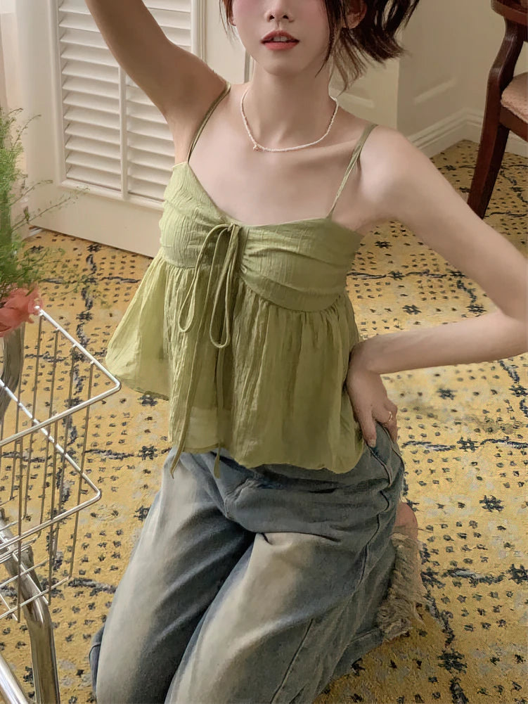 Y2K Sweet Babydoll Flowy Ruffle Crop Top