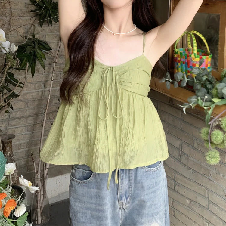 Y2K Sweet Babydoll Flowy Ruffle Crop Top