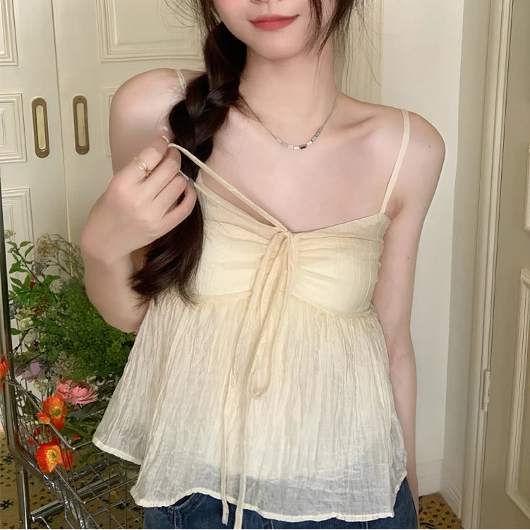 Y2K Sweet Babydoll Flowy Ruffle Crop Top