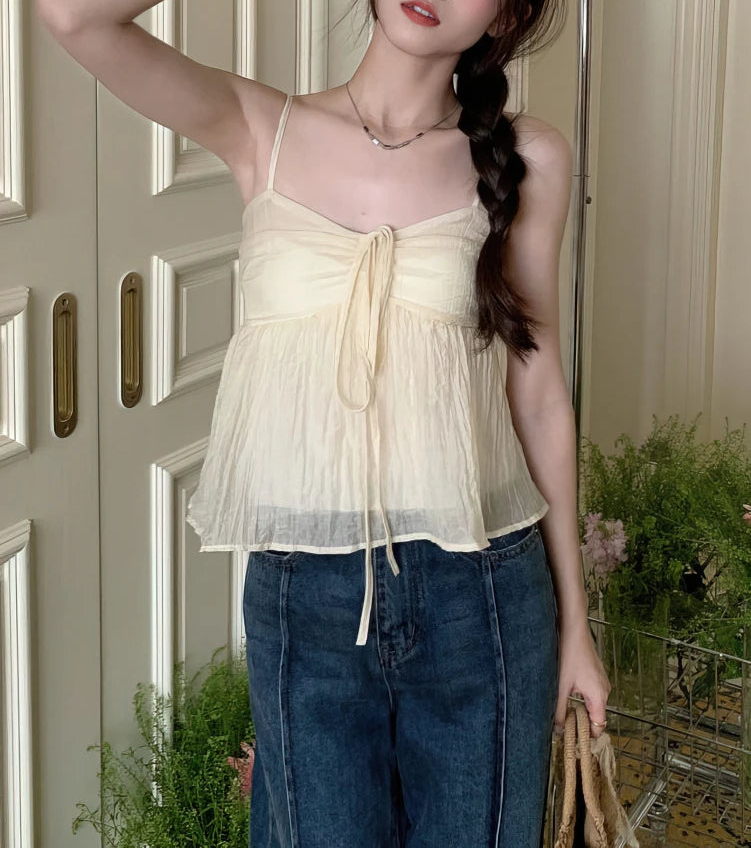 Y2K Sweet Babydoll Flowy Ruffle Crop Top