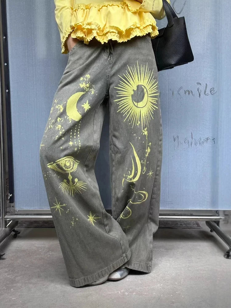 Y2K Symbols in the Sky Graphic Baggy Jeans