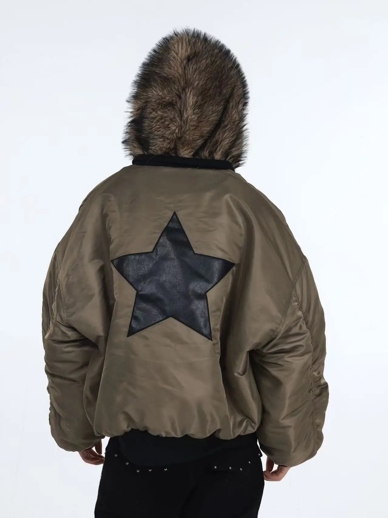 Y2K "THE STAR" Faux Fur Lined Bomber Jacket
