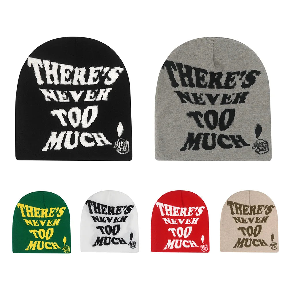 Y2K "There's Never Too Much!" Slogan Beanie