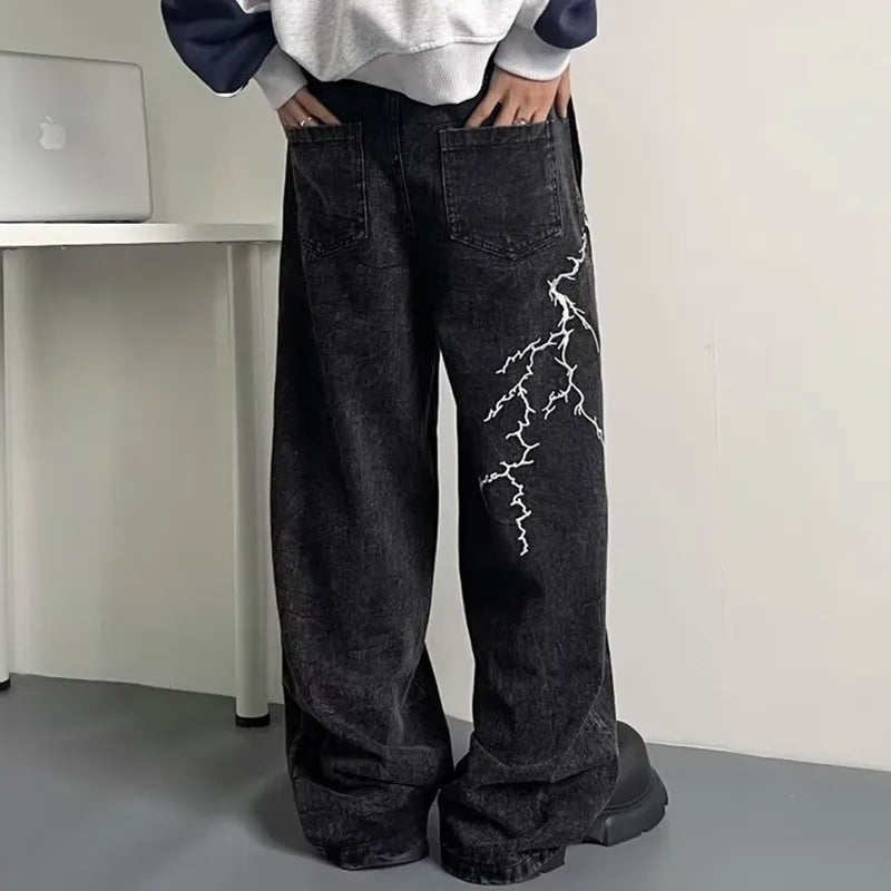 Y2K Thunder and Lightning Black Baggy Jeans