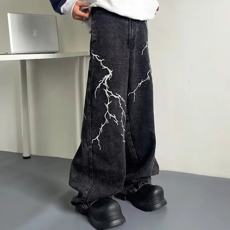 Y2K Thunder and Lightning Black Baggy Jeans