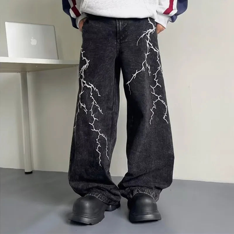 Y2K Thunder and Lightning Black Baggy Jeans