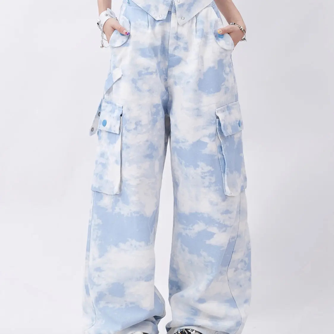 Y2K Tie-Dyed Wide Leg Cargo Trousers