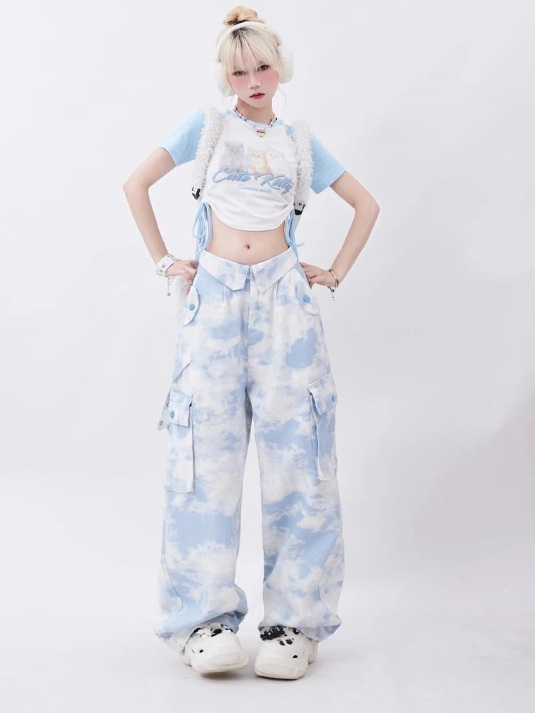 Y2K Tie-Dyed Wide Leg Cargo Trousers