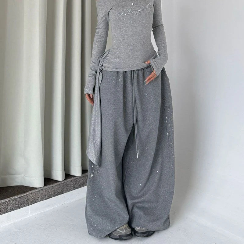 Y2K Tribal Rhinestone Oversized Sweatpants Joggers Trousers