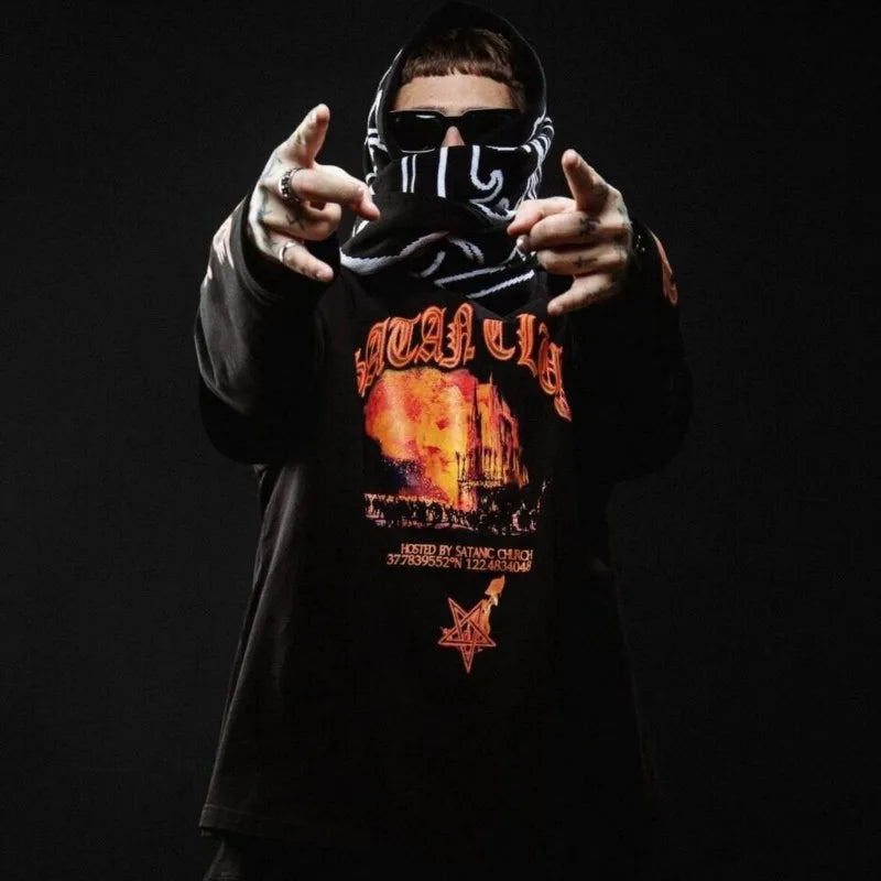 Y2K Tribal Star Satan Club Graphic Shawl Scarf