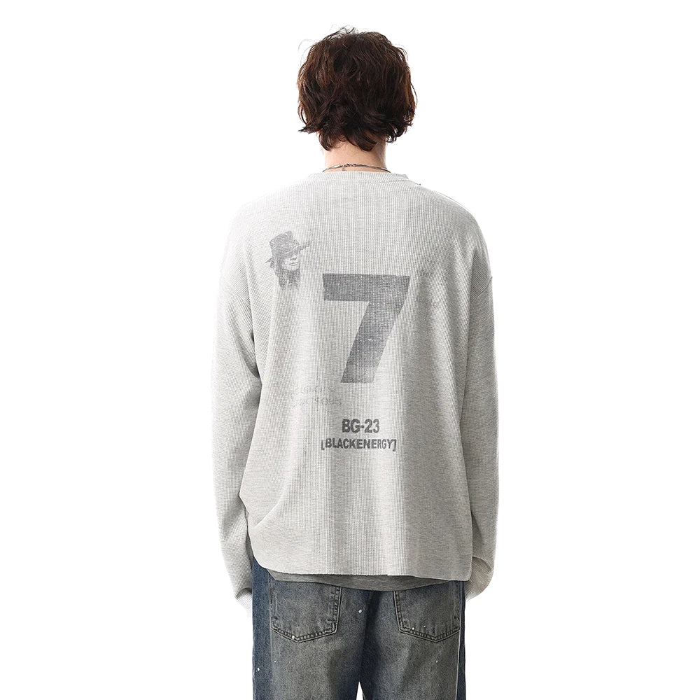 Y2K Union Jack Retro Waffle Texture Long Sleeve Top