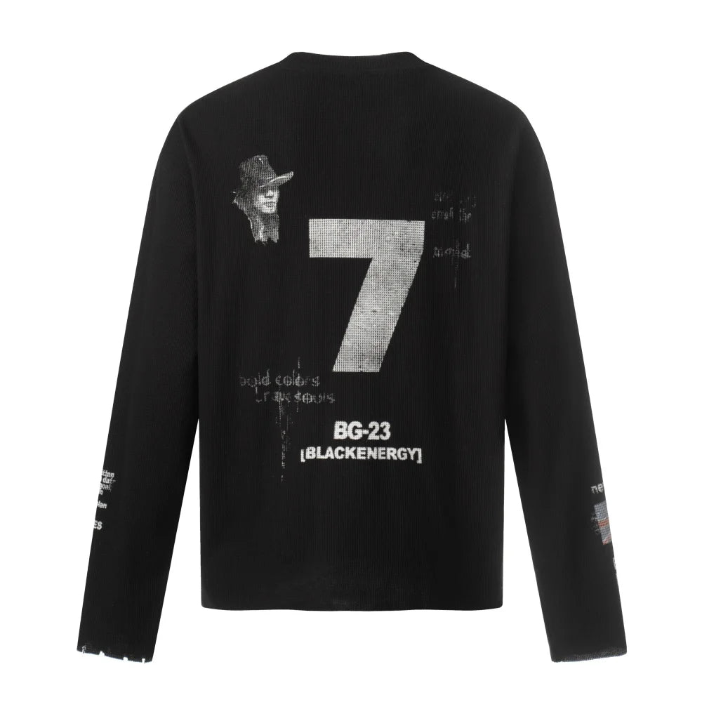 Y2K Union Jack Retro Waffle Texture Long Sleeve Top