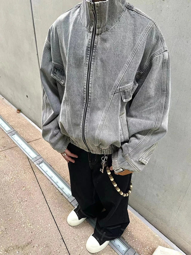 Y2K Upside Down Patchwork Zip Up Denim Jacket