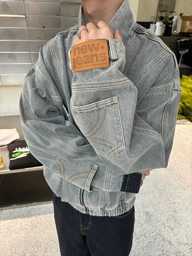 Y2K Upside Down Patchwork Zip Up Denim Jacket