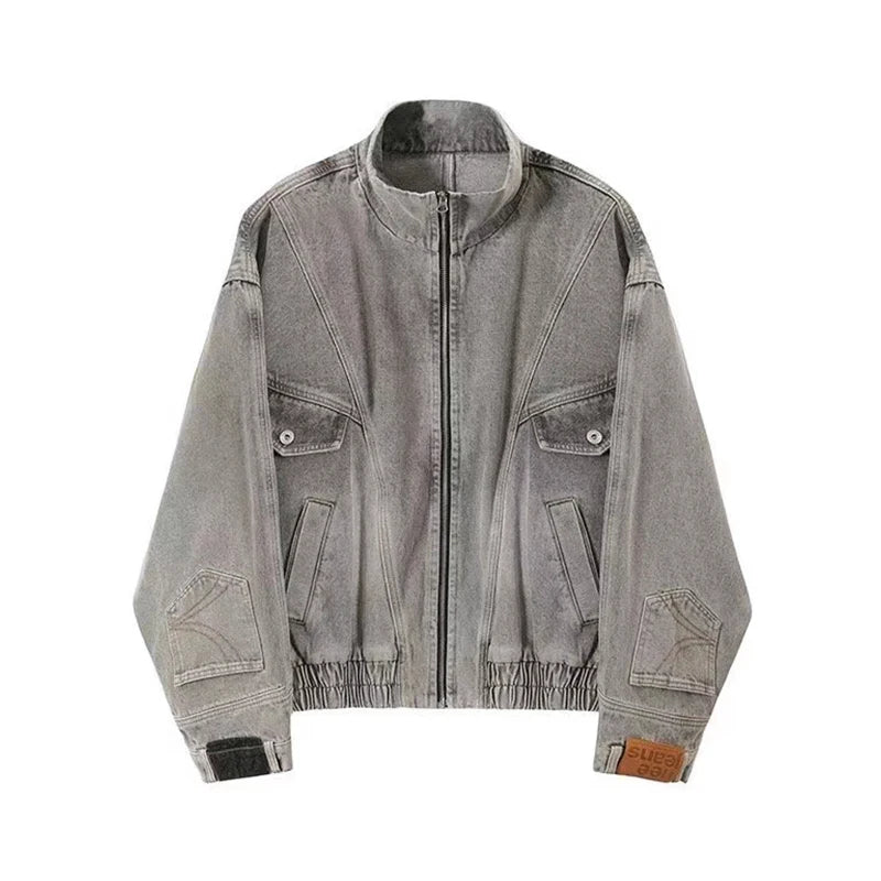 Y2K Upside Down Patchwork Zip Up Denim Jacket