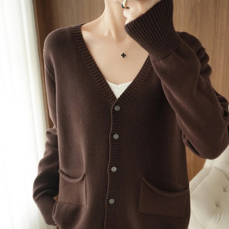 Y2K V Neck Button Up Cardigan With Pocket