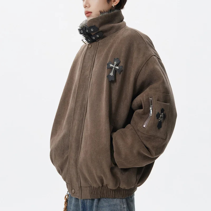 Y2K Versatile Faux Fur Collar Thick Cotton Jacket Coat