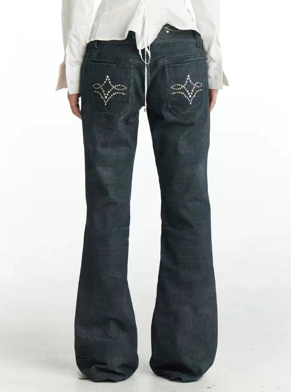 Y2K Vintage Aesthetic Print Flared Bootcut Jeans