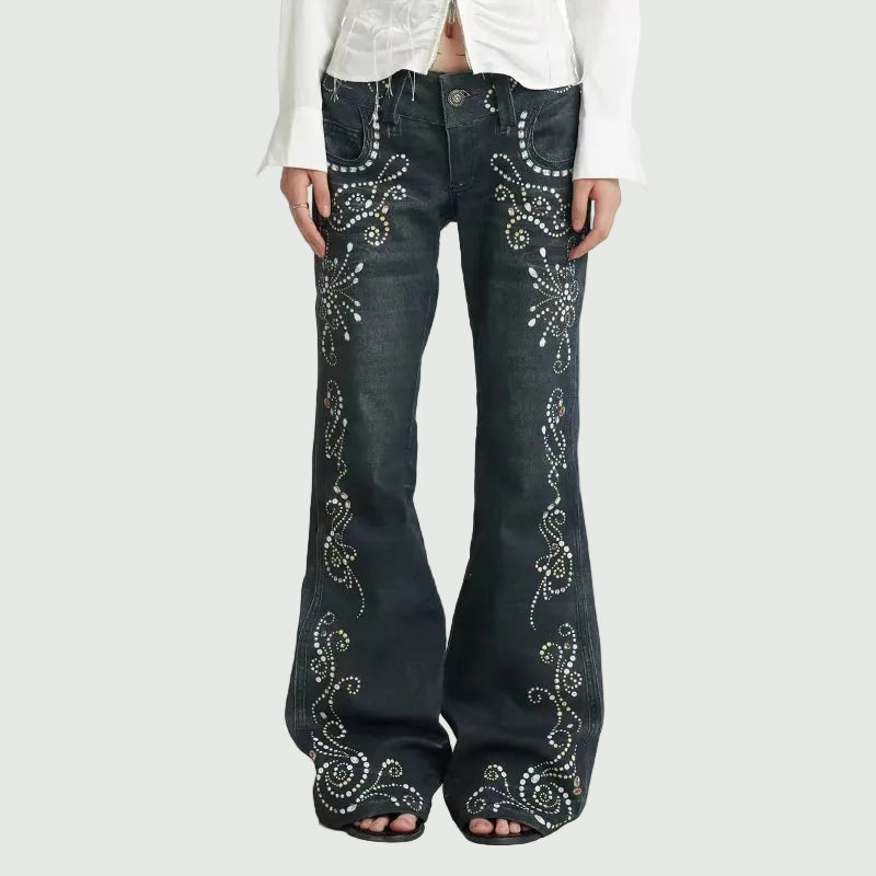 Y2K Vintage Aesthetic Print Flared Bootcut Jeans
