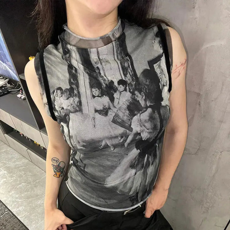 Y2K Vintage Ballet Mesh Tank Top