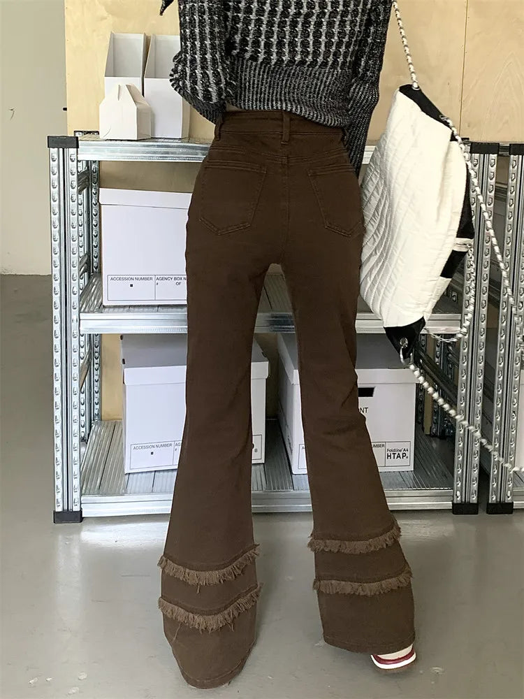 Y2K Vintage Brown Slim Stacked Flare Jeans